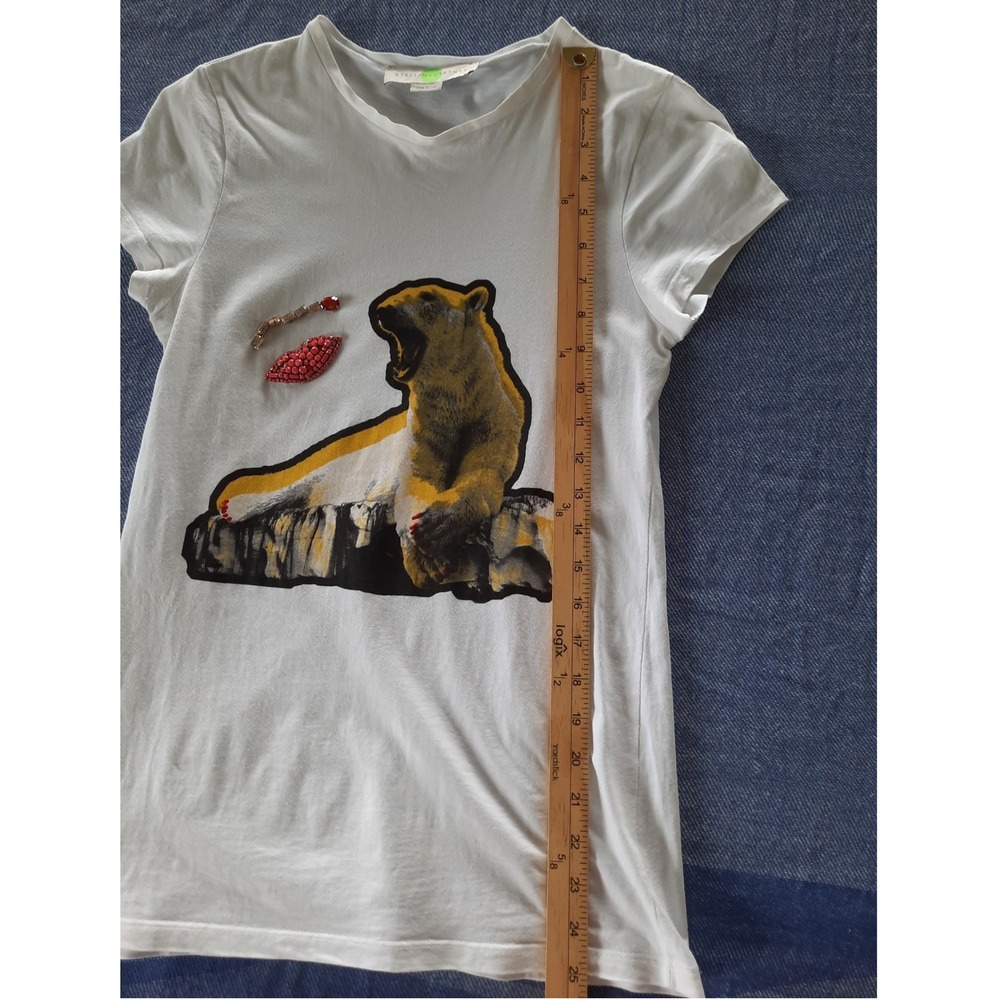 Stella McCartney White Graphic Bear T-Shirt Beaded Lips Embellished Italy - Picture 5 of 9